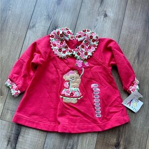 Vintage Style Toddler Tunic | Floral Bear Appliqué | 24 mo | 100% cotton |Collar